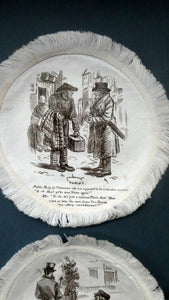 Rare Set of Four VICTORIAN White Cotton Place Mats with Printed Images