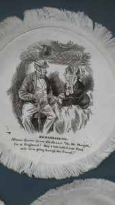 Rare Set of Six VICTORIAN White Cotton Place Mats with Printed Images