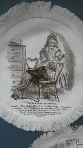 Rare Set of Six VICTORIAN White Cotton Place Mats with Printed Images