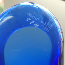 Load image into Gallery viewer, 1994 FINNISH Shallow Blue Glass SAVOY Vase. Iconic Mid Century Design by Alvar Aalto for Iittala, Finland. With acid etched signature (B)
