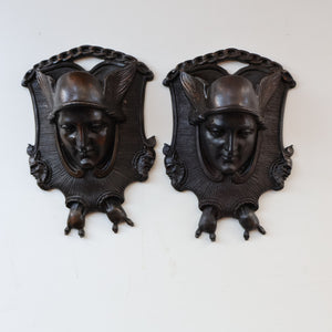 Strange Antique German ZIMMERMAN HANAU Wall Pocket Match Holder. Cast Iron with Head of a Valkyrie (B)