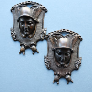 Strange Antique German ZIMMERMAN HANAU Wall Pocket Match Holder. Cast Iron with Head of a Valkyrie (B)