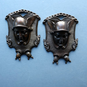 Strange Antique German ZIMMERMAN HANAU Wall Pocket Match Holder. Cast Iron with Head of a Valkyrie (B)