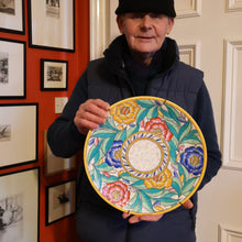 Load image into Gallery viewer, SIGNED Charlotte Rhead Tube Lined Charger for Crown Ducal. PERSIAN ROSE Platter. 12 1/2 inches
