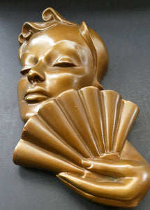 Art Deco 1930s Wall Mask G. Leonardi Golden Lady's Head Wall Mask