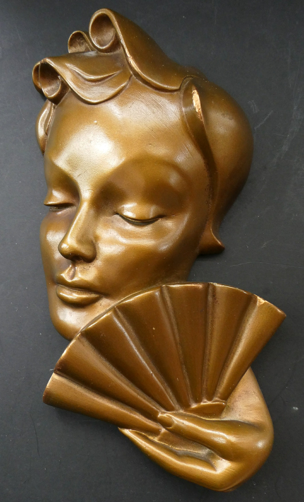 Art Deco 1930s Wall Mask G. Leonardi Golden Lady's Head Wall Mask