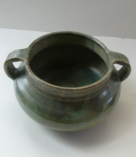 1940s UPCHURCH Large British Studio Art Pottery Bowl in Olive Green and Grey Tones