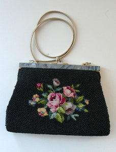 1940s PETIT POINT & GLASS BEAD Handbag or Evening Bag