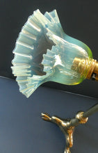 Load image into Gallery viewer, Antique Cast Brass Table Lamp with Three Paw Feet and Edwardian Vaseline Shade
