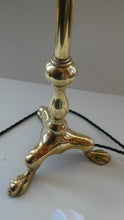 Load image into Gallery viewer, Antique Cast Brass Table Lamp with Three Paw Feet and Edwardian Vaseline Shade
