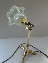 Load image into Gallery viewer, Antique Cast Brass Table Lamp with Three Paw Feet and Edwardian Vaseline Shade
