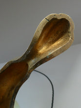 Load image into Gallery viewer, Antique Cast Brass Table Lamp with Three Paw Feet and Edwardian Vaseline Shade
