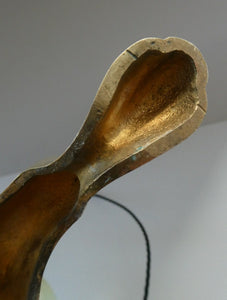 Antique Cast Brass Table Lamp with Three Paw Feet and Edwardian Vaseline Shade