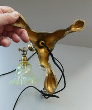 Load image into Gallery viewer, Antique Cast Brass Table Lamp with Three Paw Feet and Edwardian Vaseline Shade
