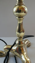 Load image into Gallery viewer, Antique Cast Brass Table Lamp with Three Paw Feet and Edwardian Vaseline Shade
