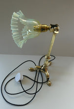 Load image into Gallery viewer, Antique Cast Brass Table Lamp with Three Paw Feet and Edwardian Vaseline Shade
