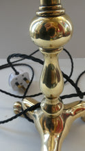 Load image into Gallery viewer, Antique Cast Brass Table Lamp with Three Paw Feet and Edwardian Vaseline Shade
