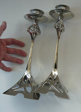 Load image into Gallery viewer, Silver Plate Pair of Vintage ART NOUVEAU WMF Style of Candlesticks
