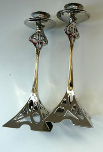 Silver Plate Pair of Vintage ART NOUVEAU WMF Style of Candlesticks