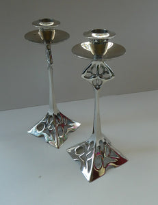 Silver Plate Pair of Vintage ART NOUVEAU WMF Style of Candlesticks