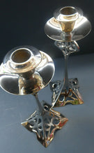 Load image into Gallery viewer, Silver Plate Pair of Vintage ART NOUVEAU WMF Style of Candlesticks
