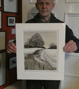 KATHLEEN CADDICK (b. 1937). Hand-Coloured Etching Entitled "Tracks in the Snow". Pencil Signed Artist's Proof