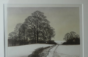 KATHLEEN CADDICK (b. 1937). Hand-Coloured Etching Entitled "Tracks in the Snow". Pencil Signed Artist's Proof