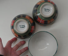 Load image into Gallery viewer, SCOTTISH POTTERY. Vintage Tain Pottery SET OF THREE Smaller Stoneware Pottery with Hand Painted Buchanan Tartan Pattern
