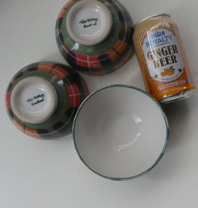 SCOTTISH POTTERY. Vintage Tain Pottery SET OF THREE Smaller Stoneware Pottery with Hand Painted Buchanan Tartan Pattern