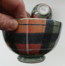 Load image into Gallery viewer, SCOTTISH POTTERY. Vintage Tain Pottery SET OF THREE Smaller Stoneware Pottery with Hand Painted Buchanan Tartan Pattern
