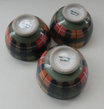 Load image into Gallery viewer, SCOTTISH POTTERY. Vintage Tain Pottery SET OF THREE Smaller Stoneware Pottery with Hand Painted Buchanan Tartan Pattern
