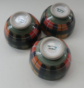 SCOTTISH POTTERY. Vintage Tain Pottery SET OF THREE Smaller Stoneware Pottery with Hand Painted Buchanan Tartan Pattern