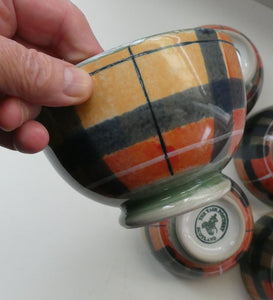 SCOTTISH POTTERY. Vintage Tain Pottery Medium Size Stoneware Pottery with Hand Painted Buchanan Tartan Pattern. 5 AVAILABLE