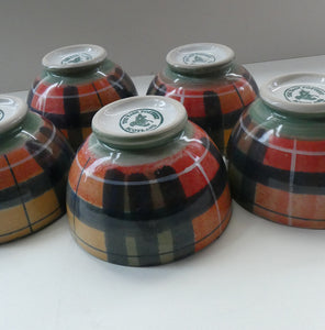 SCOTTISH POTTERY. Vintage Tain Pottery Medium Size Stoneware Pottery with Hand Painted Buchanan Tartan Pattern. 5 AVAILABLE