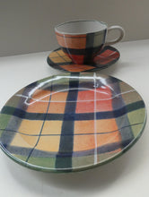 Load image into Gallery viewer, SCOTTISH POTTERY. Vintage Tain Pottery Trio. Heavy Duty Stoneware Pottery with Hand Painted Buchanan Tartan Pattern. 7 AVAILABLE
