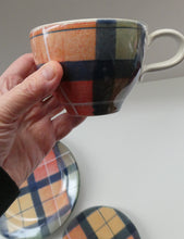 Load image into Gallery viewer, SCOTTISH POTTERY. Vintage Tain Pottery Trio. Heavy Duty Stoneware Pottery with Hand Painted Buchanan Tartan Pattern. 7 AVAILABLE
