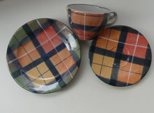 Load image into Gallery viewer, SCOTTISH POTTERY. Vintage Tain Pottery Trio. Heavy Duty Stoneware Pottery with Hand Painted Buchanan Tartan Pattern. 7 AVAILABLE
