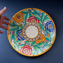 Load image into Gallery viewer, SIGNED Charlotte Rhead Tube Lined Charger for Crown Ducal. PERSIAN ROSE Platter. 12 1/2 inches
