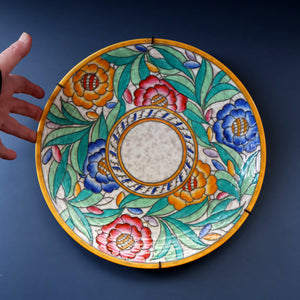 SIGNED Charlotte Rhead Tube Lined Charger for Crown Ducal. PERSIAN ROSE Platter. 12 1/2 inches