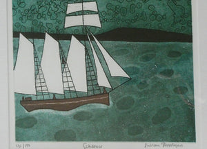 Julian Trevelyan ORIGINAL Etching & Soft Ground Aquatint. SCHOONER. Pencil Signed