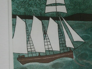 Julian Trevelyan ORIGINAL Etching & Soft Ground Aquatint. SCHOONER. Pencil Signed