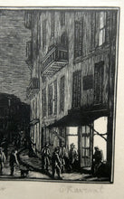 Load image into Gallery viewer, 1920s Wood Engraving by Gwen Raveret The Barber&#39;s Shop France
