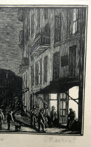 1920s Wood Engraving by Gwen Raveret The Barber's Shop France