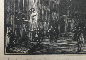 1920s Wood Engraving by Gwen Raveret The Barber's Shop France