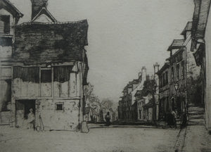 SCOTTISH ART: 1899 D.Y. Cameron Pencil Signed Etching "A Norman Village" (1904)