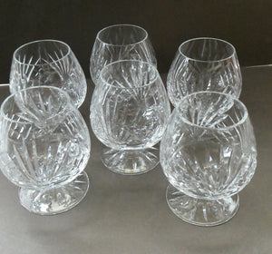 Set of SIX Matching Cut Crystal Brandy Glasses. Height 4 1/4 inches