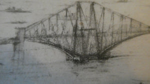 SCOTTISH ART. William Walcot (1874 - 1943). WWI Etching of the Forth Rail Bridge and Rosyth Docks; c 1918