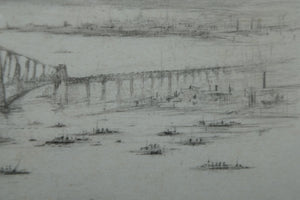 SCOTTISH ART. William Walcot (1874 - 1943). WWI Etching of the Forth Rail Bridge and Rosyth Docks; c 1918