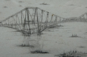 SCOTTISH ART. William Walcot (1874 - 1943). WWI Etching of the Forth Rail Bridge and Rosyth Docks; c 1918