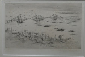 SCOTTISH ART. William Walcot (1874 - 1943). WWI Etching of the Forth Rail Bridge and Rosyth Docks; c 1918